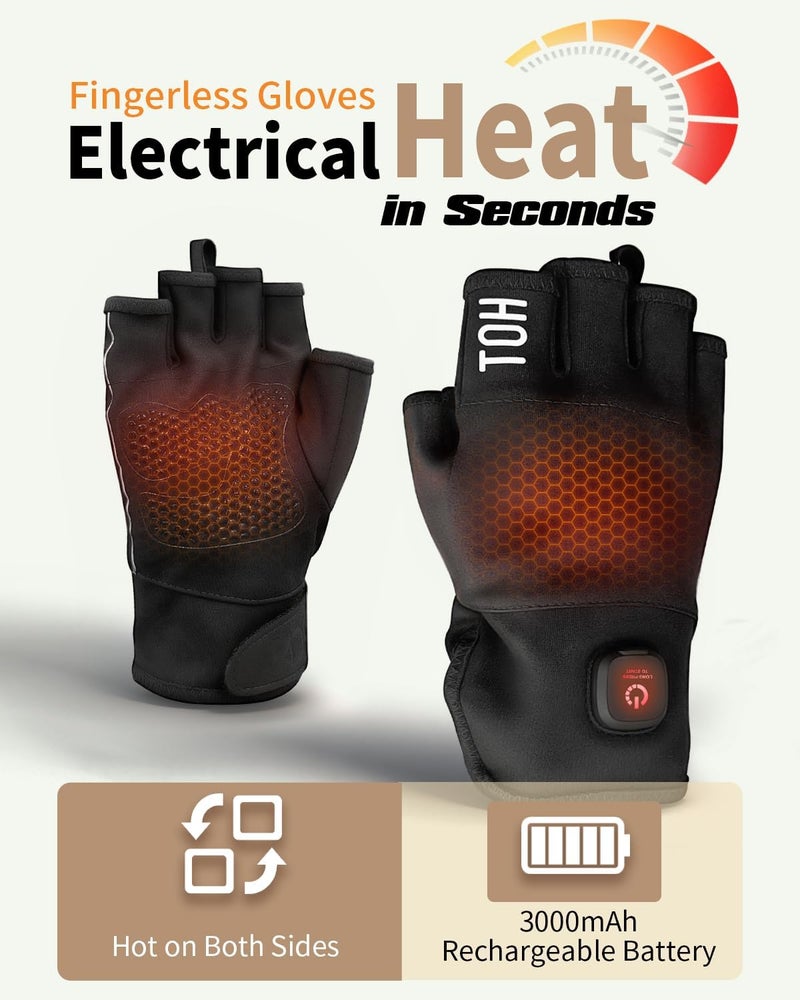 uncn Heated Gloves Fingerless for Women Man with 3.7V 3000mAh Battery Cordless Work Touchscreen Gloves for Winter Cold Weather Rechargeable Electric - Image 3